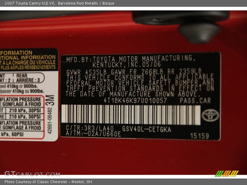 Barcelona Red Metallic / Bisque 2007 Toyota Camry XLE V6