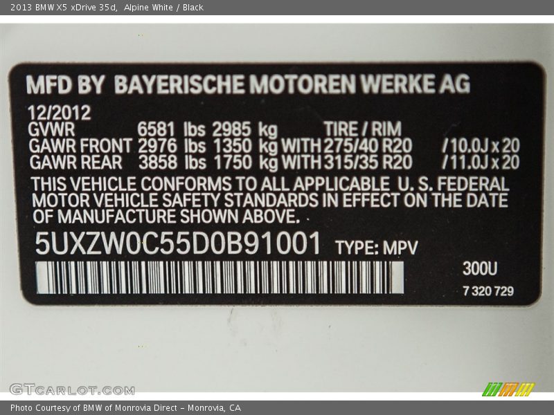 Alpine White / Black 2013 BMW X5 xDrive 35d