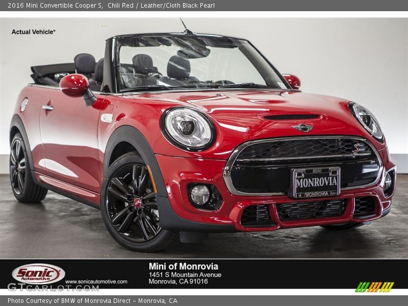 Chili Red / Leather/Cloth Black Pearl 2016 Mini Convertible Cooper S