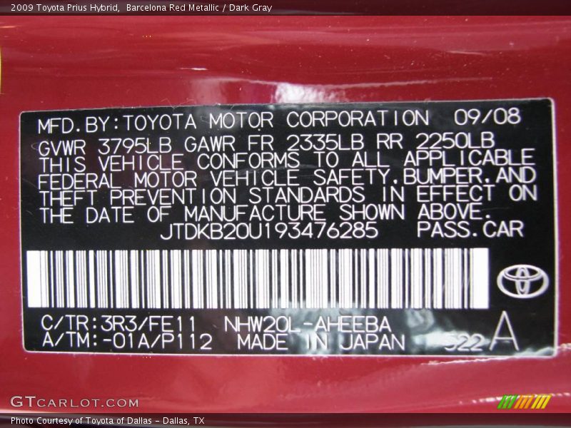 Barcelona Red Metallic / Dark Gray 2009 Toyota Prius Hybrid