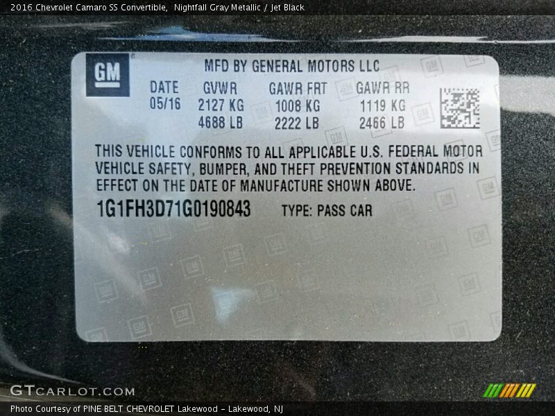 Nightfall Gray Metallic / Jet Black 2016 Chevrolet Camaro SS Convertible