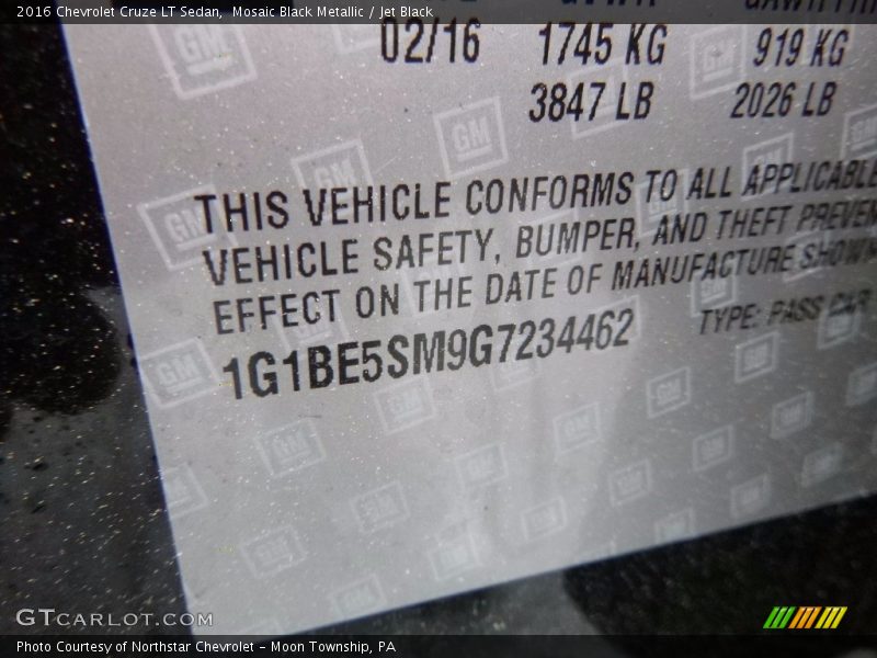Mosaic Black Metallic / Jet Black 2016 Chevrolet Cruze LT Sedan
