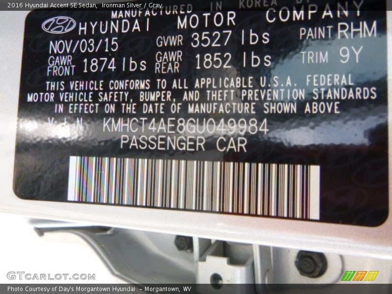 Ironman Silver / Gray 2016 Hyundai Accent SE Sedan