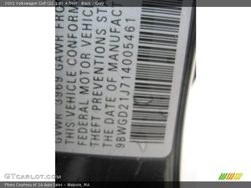 Black / Grey 2001 Volkswagen Golf GLS 1.8T 4 Door