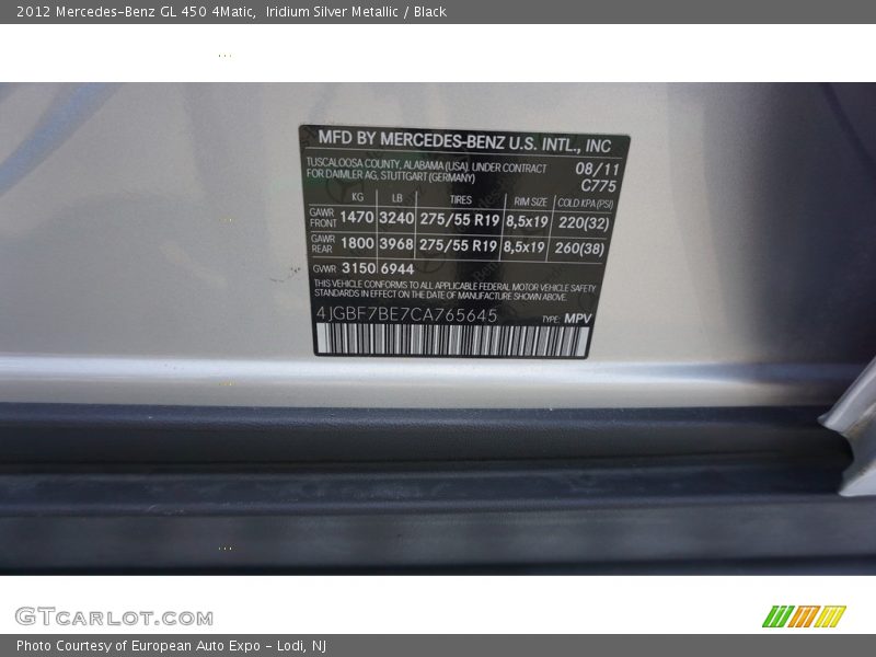 Iridium Silver Metallic / Black 2012 Mercedes-Benz GL 450 4Matic