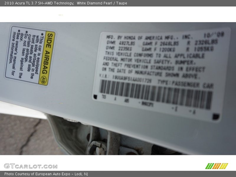 White Diamond Pearl / Taupe 2010 Acura TL 3.7 SH-AWD Technology
