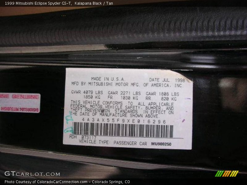 Kalapana Black / Tan 1999 Mitsubishi Eclipse Spyder GS-T