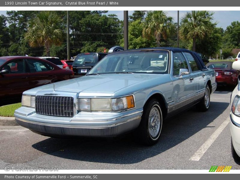 Crystal Blue Frost Pearl / White 1993 Lincoln Town Car Signature