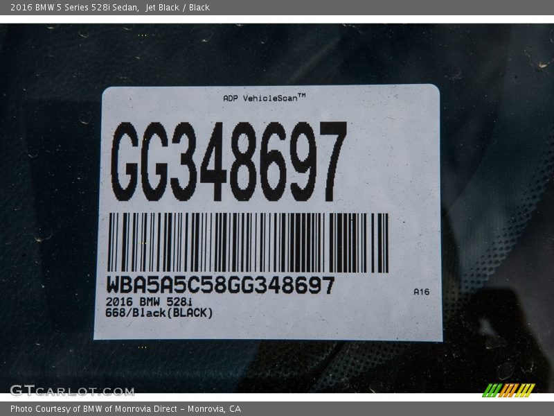 Jet Black / Black 2016 BMW 5 Series 528i Sedan