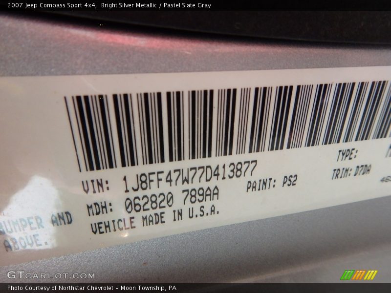 Bright Silver Metallic / Pastel Slate Gray 2007 Jeep Compass Sport 4x4