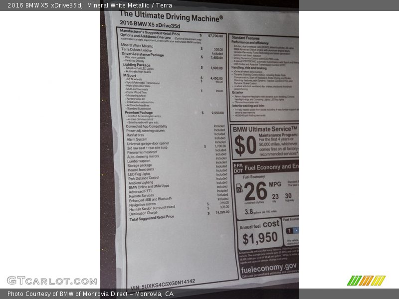 Mineral White Metallic / Terra 2016 BMW X5 xDrive35d