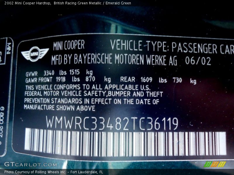 British Racing Green Metallic / Emerald Green 2002 Mini Cooper Hardtop