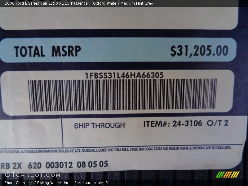 Oxford White / Medium Flint Grey 2006 Ford E Series Van E350 XL 15 Passenger