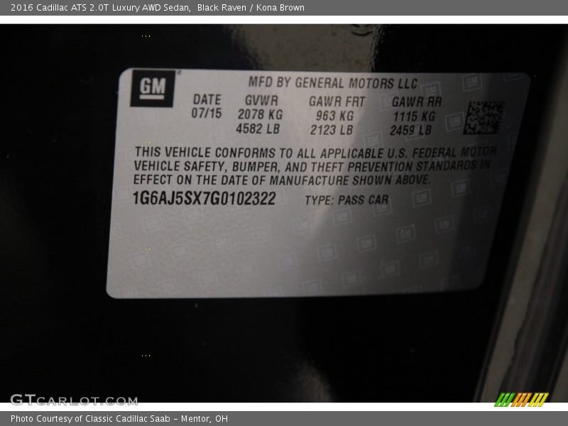 Black Raven / Kona Brown 2016 Cadillac ATS 2.0T Luxury AWD Sedan