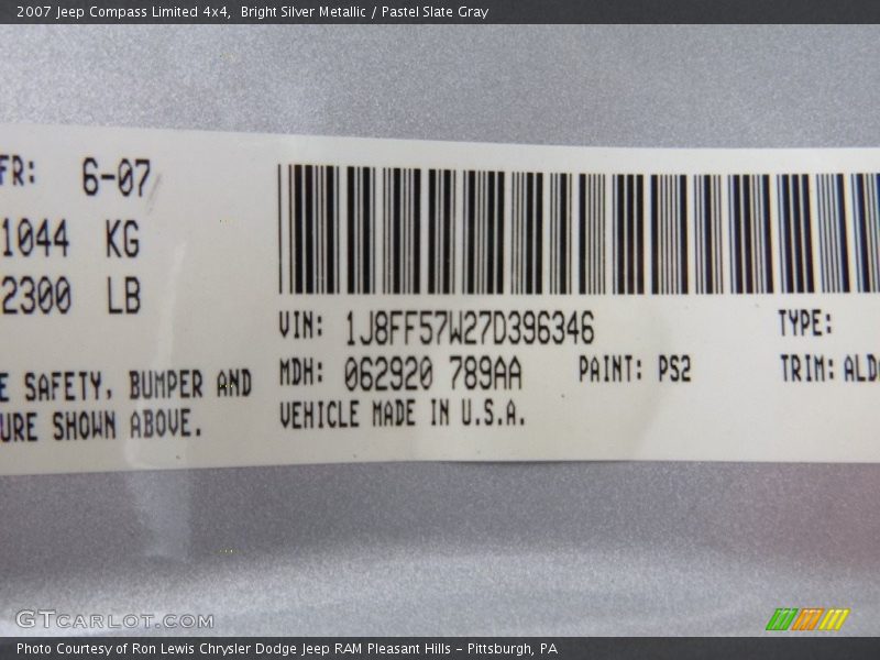 Bright Silver Metallic / Pastel Slate Gray 2007 Jeep Compass Limited 4x4