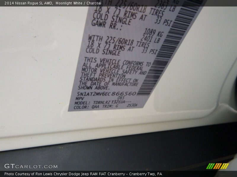 Moonlight White / Charcoal 2014 Nissan Rogue SL AWD