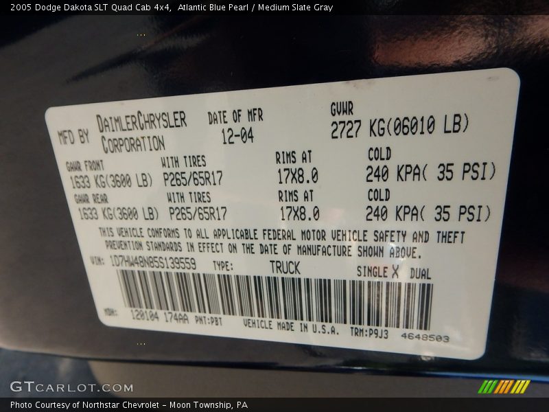 Atlantic Blue Pearl / Medium Slate Gray 2005 Dodge Dakota SLT Quad Cab 4x4