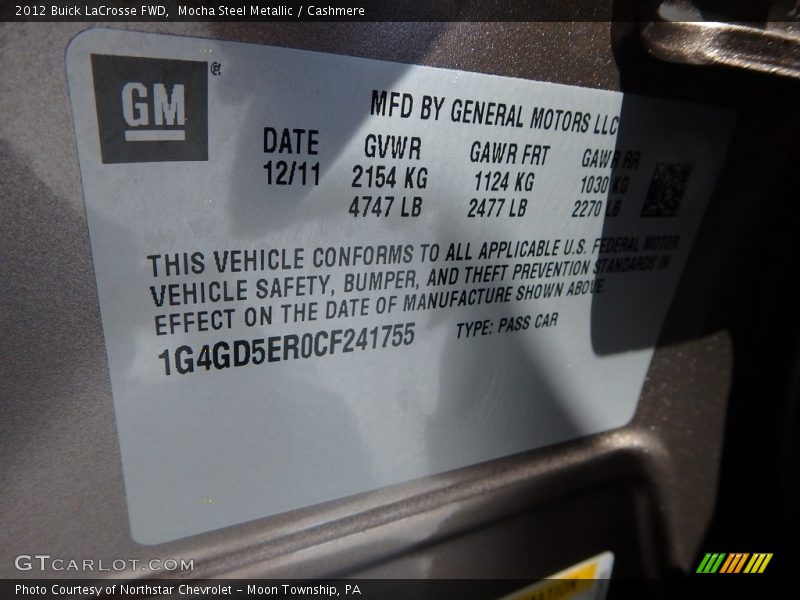 Mocha Steel Metallic / Cashmere 2012 Buick LaCrosse FWD