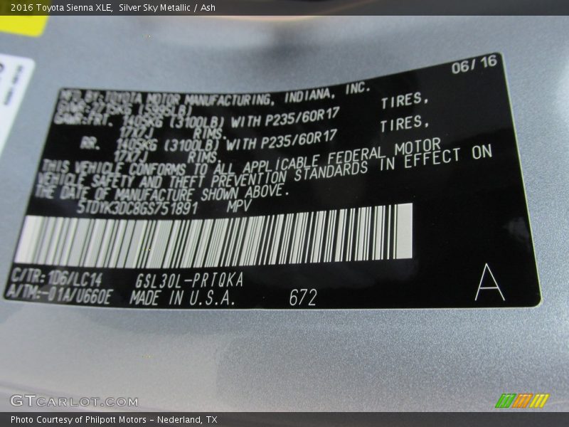 Silver Sky Metallic / Ash 2016 Toyota Sienna XLE