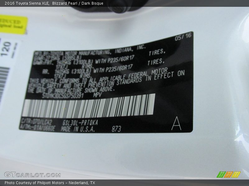 Blizzard Pearl / Dark Bisque 2016 Toyota Sienna XLE