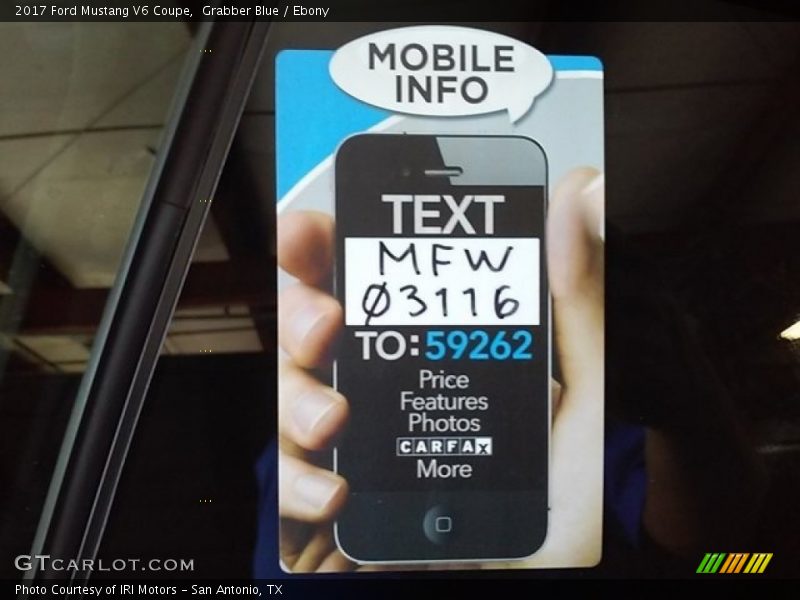 Grabber Blue / Ebony 2017 Ford Mustang V6 Coupe