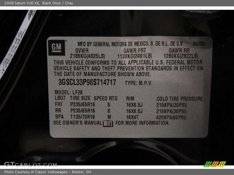 Black Onyx / Gray 2008 Saturn VUE XE