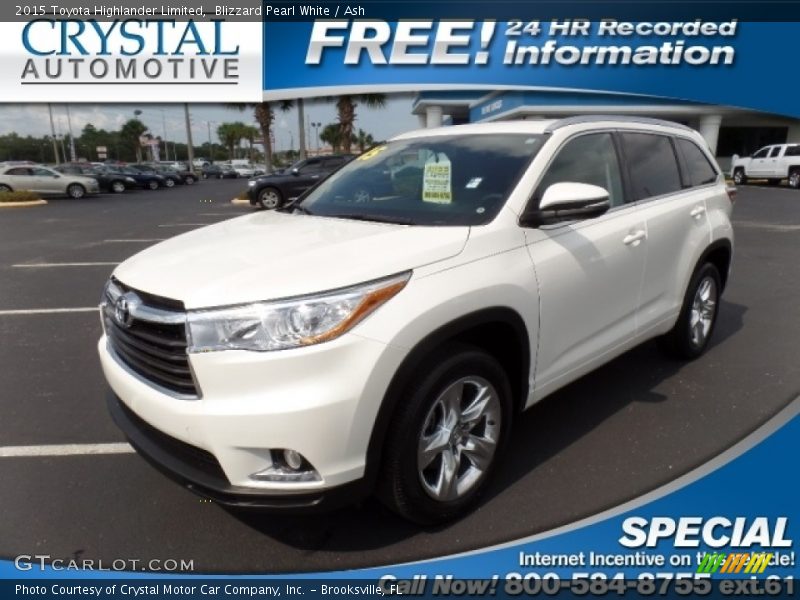 Blizzard Pearl White / Ash 2015 Toyota Highlander Limited