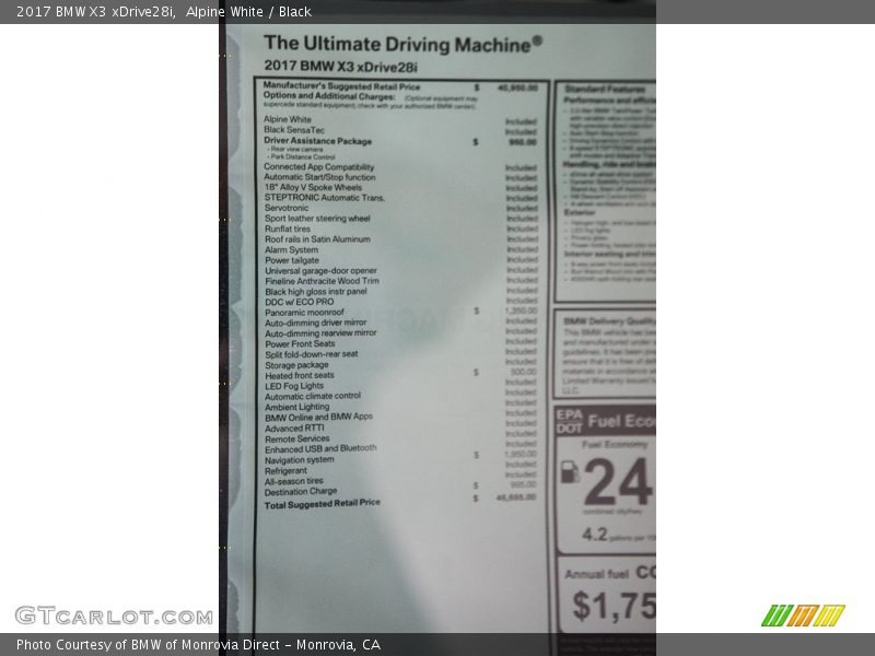 Alpine White / Black 2017 BMW X3 xDrive28i