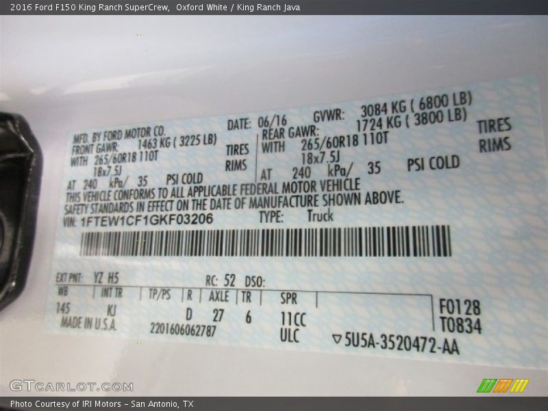 Oxford White / King Ranch Java 2016 Ford F150 King Ranch SuperCrew