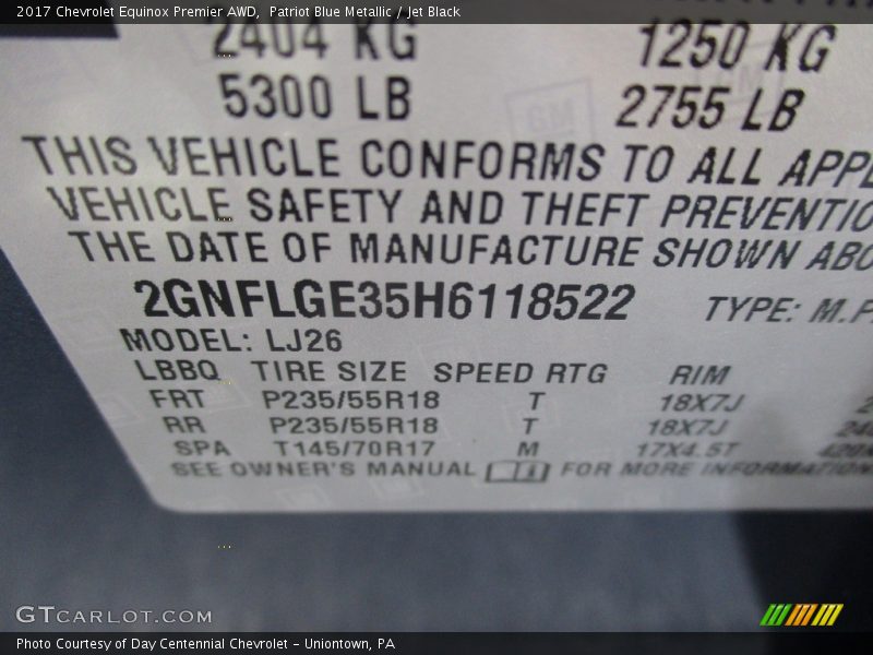 Patriot Blue Metallic / Jet Black 2017 Chevrolet Equinox Premier AWD