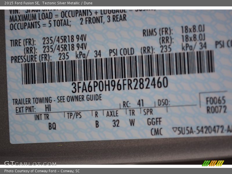 Tectonic Silver Metallic / Dune 2015 Ford Fusion SE