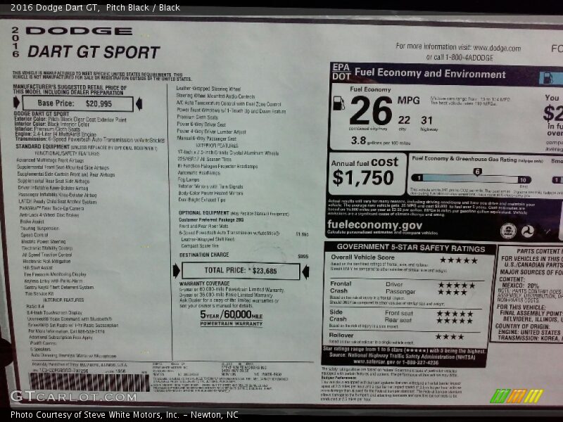 Pitch Black / Black 2016 Dodge Dart GT