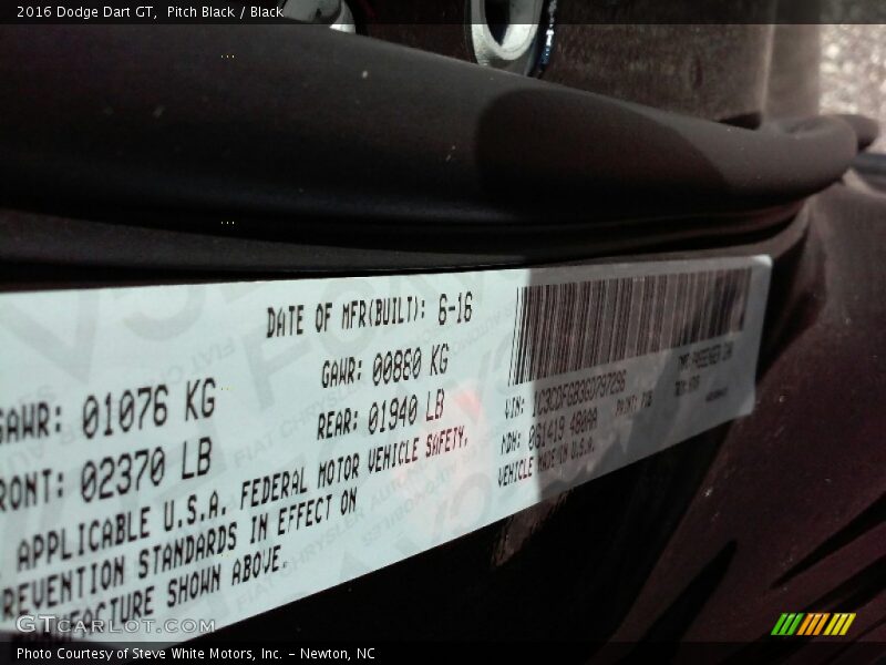 Pitch Black / Black 2016 Dodge Dart GT