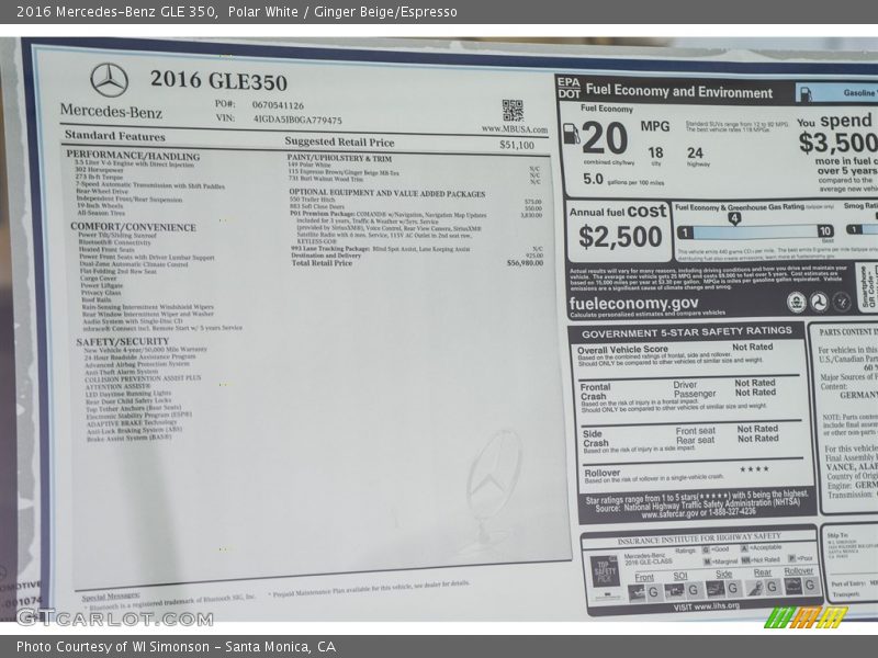 Polar White / Ginger Beige/Espresso 2016 Mercedes-Benz GLE 350
