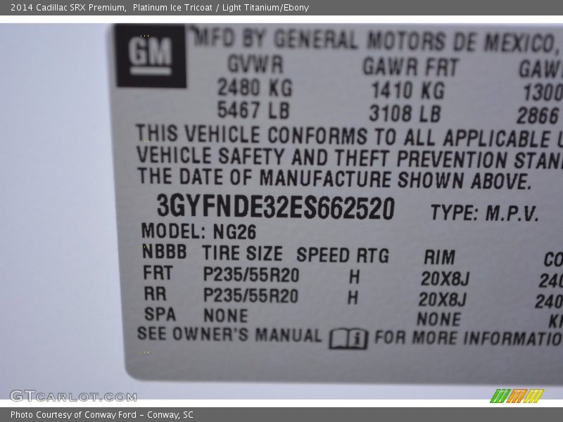 Platinum Ice Tricoat / Light Titanium/Ebony 2014 Cadillac SRX Premium