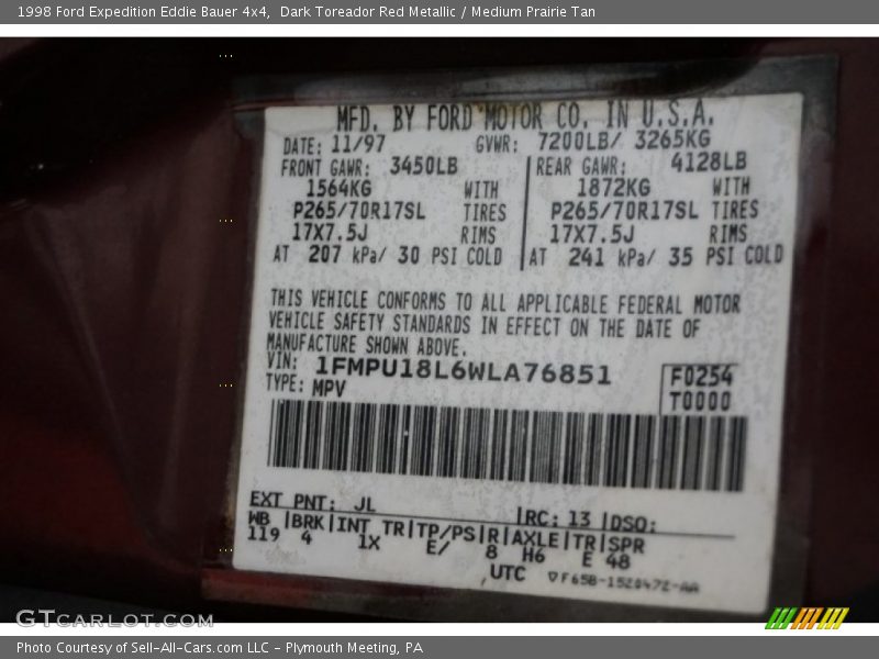 Dark Toreador Red Metallic / Medium Prairie Tan 1998 Ford Expedition Eddie Bauer 4x4