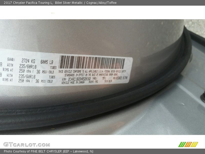 Billet Silver Metallic / Cognac/Alloy/Toffee 2017 Chrysler Pacifica Touring L