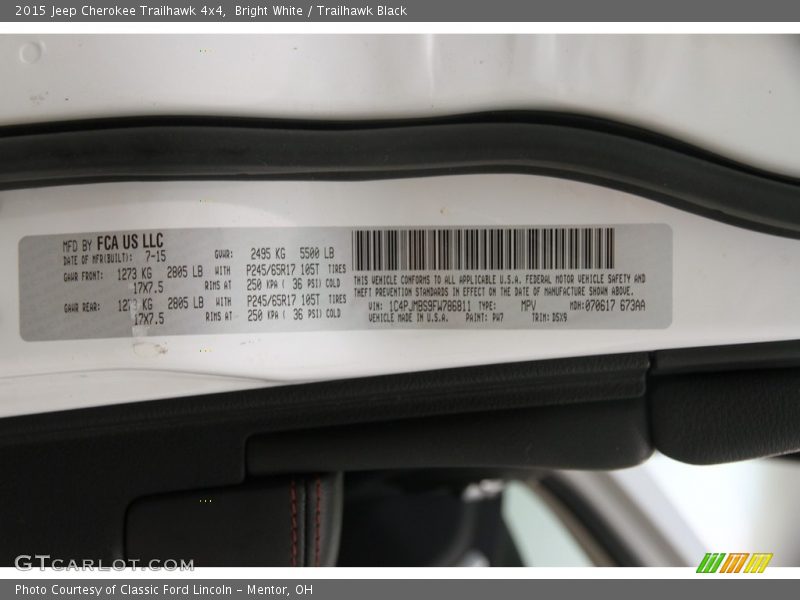Bright White / Trailhawk Black 2015 Jeep Cherokee Trailhawk 4x4