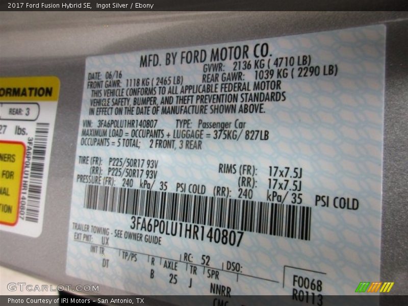 Ingot Silver / Ebony 2017 Ford Fusion Hybrid SE