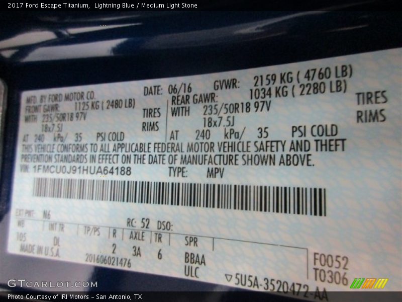 Lightning Blue / Medium Light Stone 2017 Ford Escape Titanium