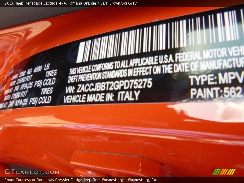 Omaha Orange / Bark Brown/Ski Grey 2016 Jeep Renegade Latitude 4x4