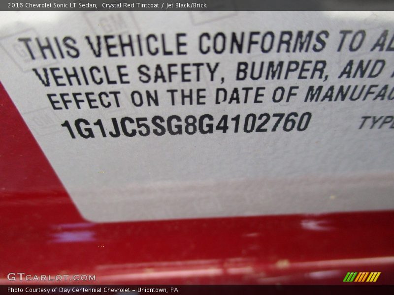 Crystal Red Tintcoat / Jet Black/Brick 2016 Chevrolet Sonic LT Sedan