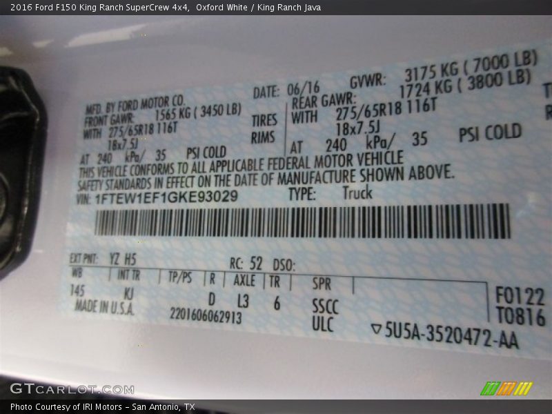Oxford White / King Ranch Java 2016 Ford F150 King Ranch SuperCrew 4x4