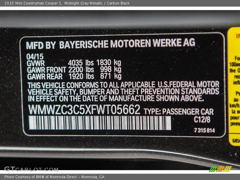 Midnight Gray Metallic / Carbon Black 2015 Mini Countryman Cooper S
