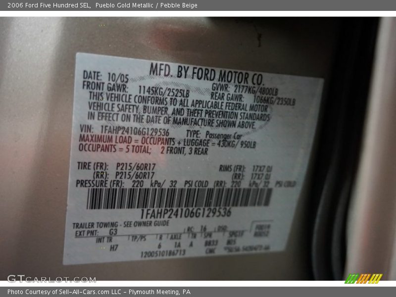 Pueblo Gold Metallic / Pebble Beige 2006 Ford Five Hundred SEL