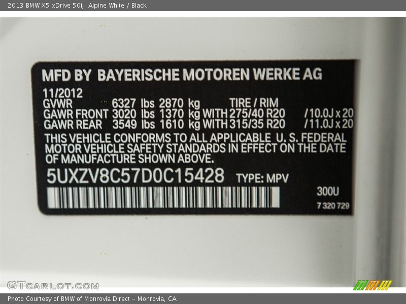 Alpine White / Black 2013 BMW X5 xDrive 50i