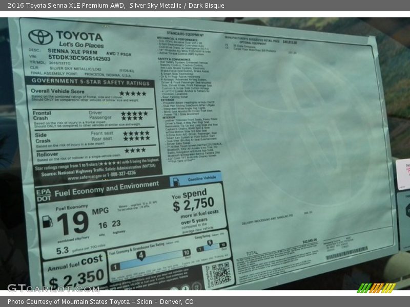 Silver Sky Metallic / Dark Bisque 2016 Toyota Sienna XLE Premium AWD