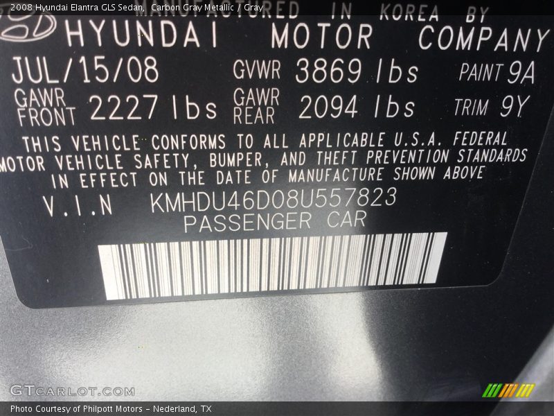 Carbon Gray Metallic / Gray 2008 Hyundai Elantra GLS Sedan