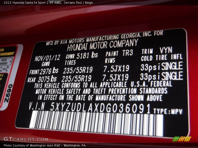 Serrano Red / Beige 2013 Hyundai Santa Fe Sport 2.0T AWD