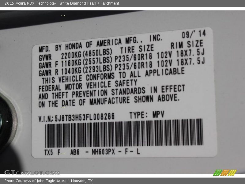 White Diamond Pearl / Parchment 2015 Acura RDX Technology